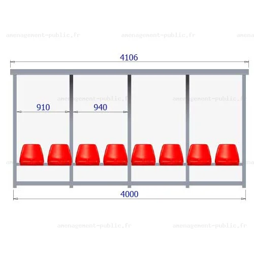 Abri de touche monobloc 8 sièges baquet 